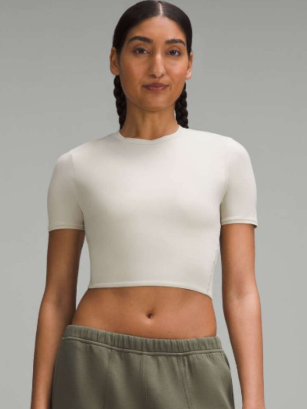 Wundermost Ultra-Soft Nulu Crewneck Cropped T-Shirt in Mojave Tan